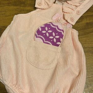 Pink Knit Baby Romper with Purple Accent